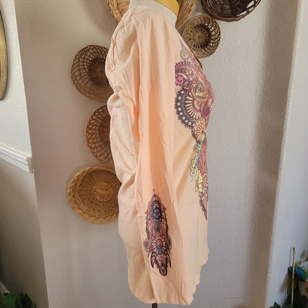 Wrangler Peach and Blue Vneck  Women's Top Sz XL Long Sleeve - Picture 4 of 5